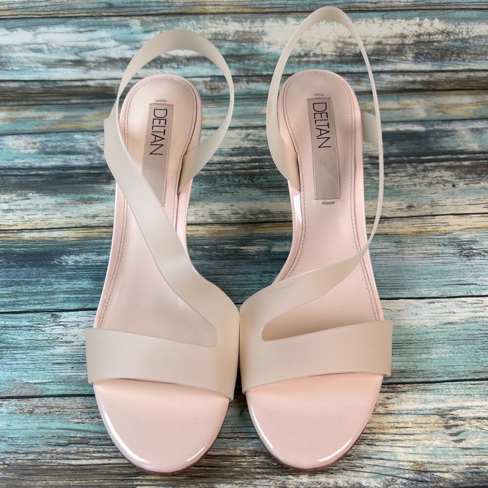 Deltan Tinsley Sandal Womens 9 Beige Silicone Open Toe Slip On Dress Eveningwear